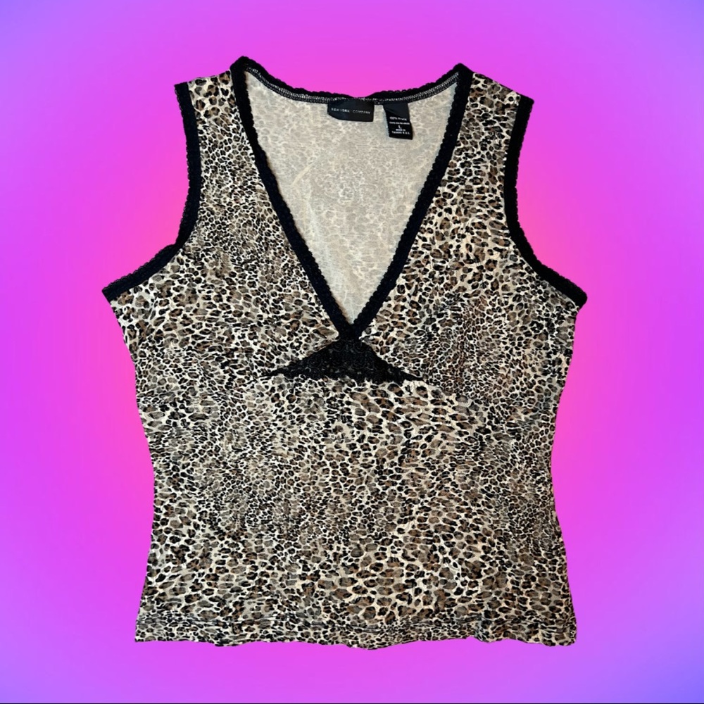 2000s Gyaru Inspired Cheetah Print New York & Company Lacy Tank Top